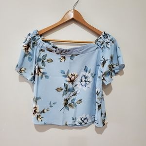 BNWOT Revamped off the shoulder floral baby blue top small